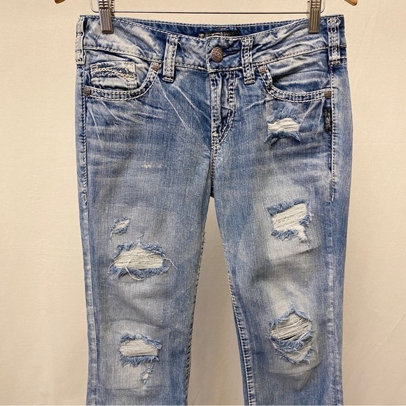 Silver Jeans Suki Mid Slim Boot Size 5/6 (28) Stretch Womens Juniors Distressed - Picture 4 of 14